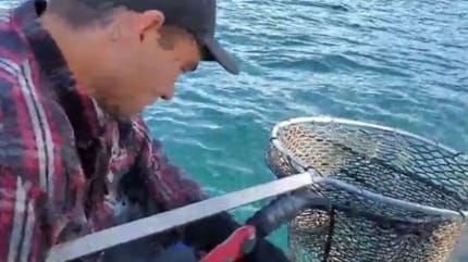 uomo con retino da pesca