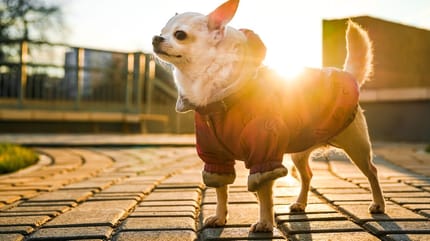 chihuahua con ropa atardecer