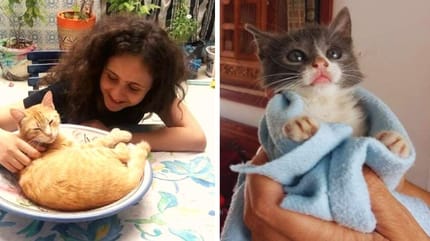 Vrouw met kat en kitten