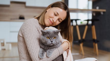 kattenoppas knuffelt kat
