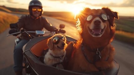 deux chiens sur un moto
