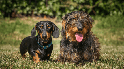 different types of dachshunds: short haired and wire haired dachshund