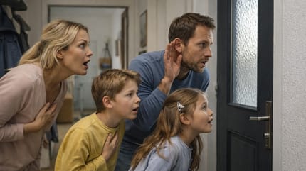 Familie hört Geräusche vor der Tür