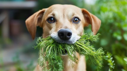 Hund hat Dill im Maul