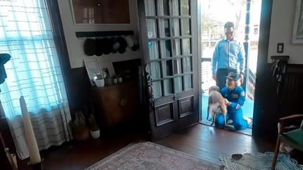 Reunion between Christina Koch and her dog