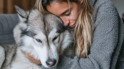 Un chien avec sa maitresse triste