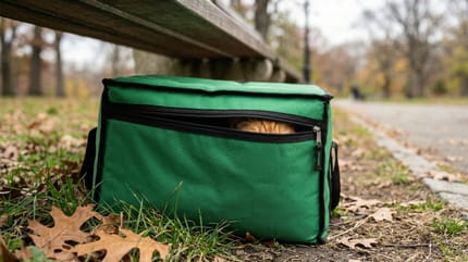 Un sac uber eats abandonné dans un parc
