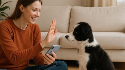 Woman training dog with ZigZag app