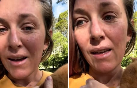 Frau findet Karton am Straßenrand