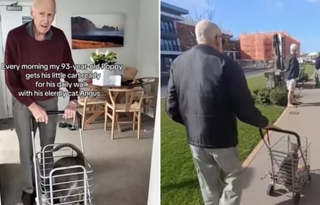 93-Jähriger geht mit Kater spazieren