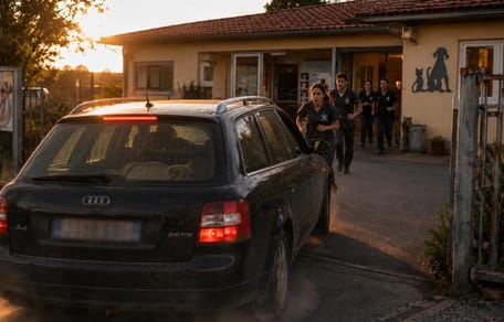 Auto fährt beim Tierheim vor