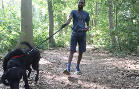 Baasje Kiren en Labrador Radja die cannabis heeft gegeten in het bos