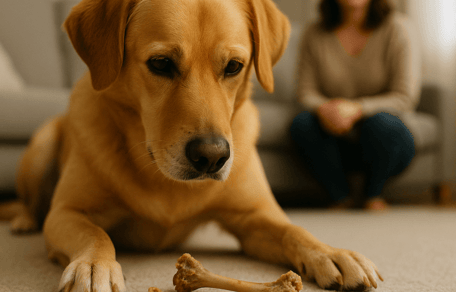 Can dogs eat turkey bones: Labrador looking at bones