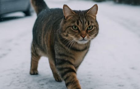 Cat walking in the snow