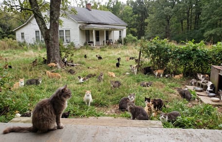 Gatos en el jardín de una casa