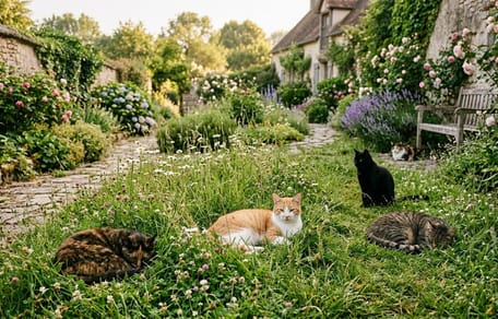 Gatti randagi in un giardino