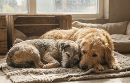 Zwei eng aneinander gekuschelte Hunde