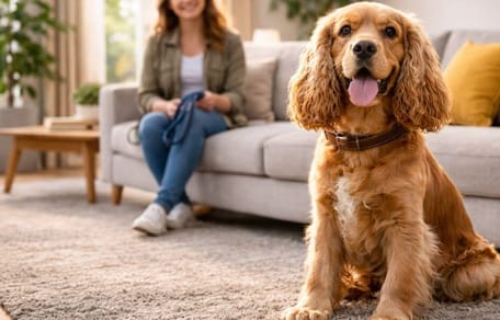 Les Cocker Anglais aboient-ils beaucoup ? : Un Cocker Spaniel à la maison avec son propriétaire