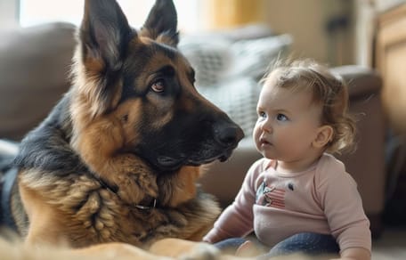 Child and dog together.