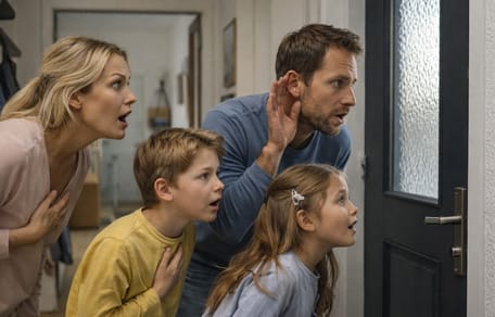 Familie hört Geräusche vor der Tür