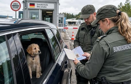 Grenzkontrolleure prüfen Hundepass