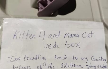 Handgeschriebener Zettel auf Transportbox