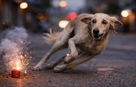 Hund erschreckt sich vor Böller