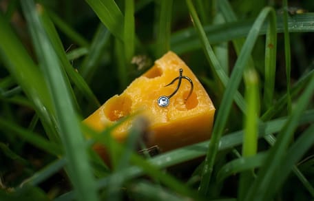 Käse im Gras mit Haken