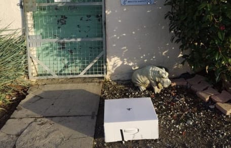 The Playstation box outside the shelter