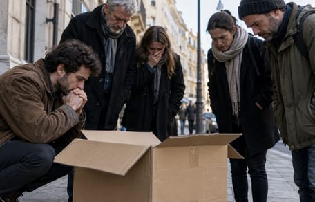 Menschen schauen in offenen Karton