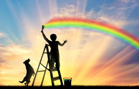 Hund-neben-Regenbogen