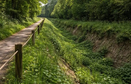 Tiefer Graben neben einem Spazierweg