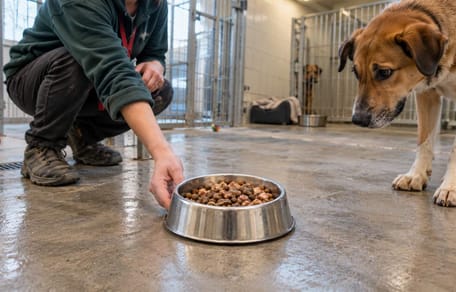 Tierheimhund bekommt seinen Napf