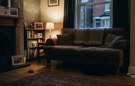 Een bank in een gezellige Engelse woonkamer