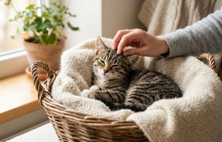 Eine Katze in einem Korb