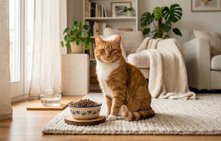 Un chat devant sa gamelle