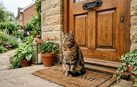 een kat voor zijn huis