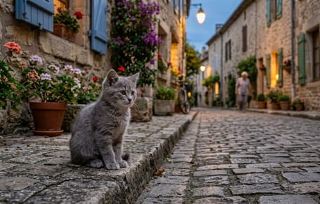 eine graue Katze auf der Straße