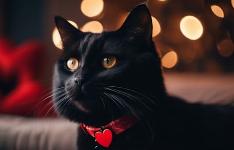 Un chat noir avec un collier autour du coup