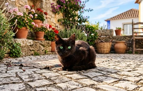 Een zwarte kat op straat
