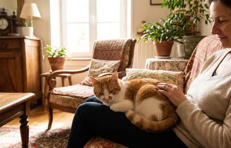 Eine Katze schläft gemütlich in einer Wohnung