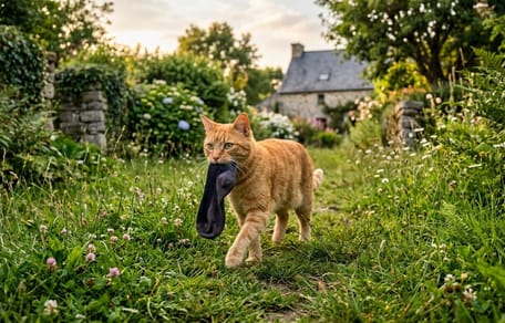 Un chat qui vole du linge