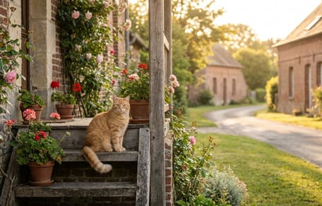 Ein roter Kater in einem Garten