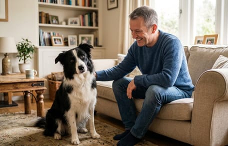 un chien à côté d'un homme