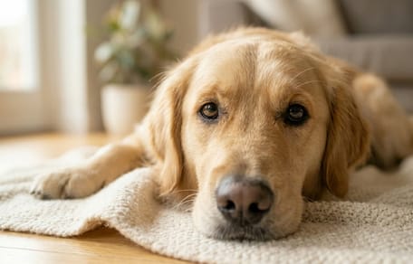 A healthy dog lying down