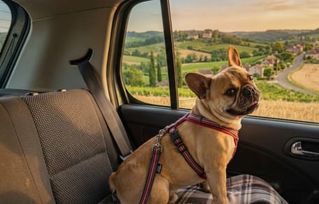 Un chien assis sur la banquette d'une voiture