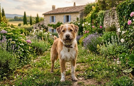 Ein Hund in einem Garten