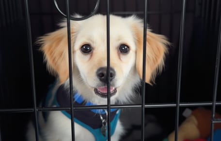 A dog in a cage