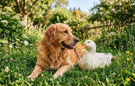 A dog and a duck
