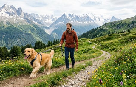 A dog walking in the countryside